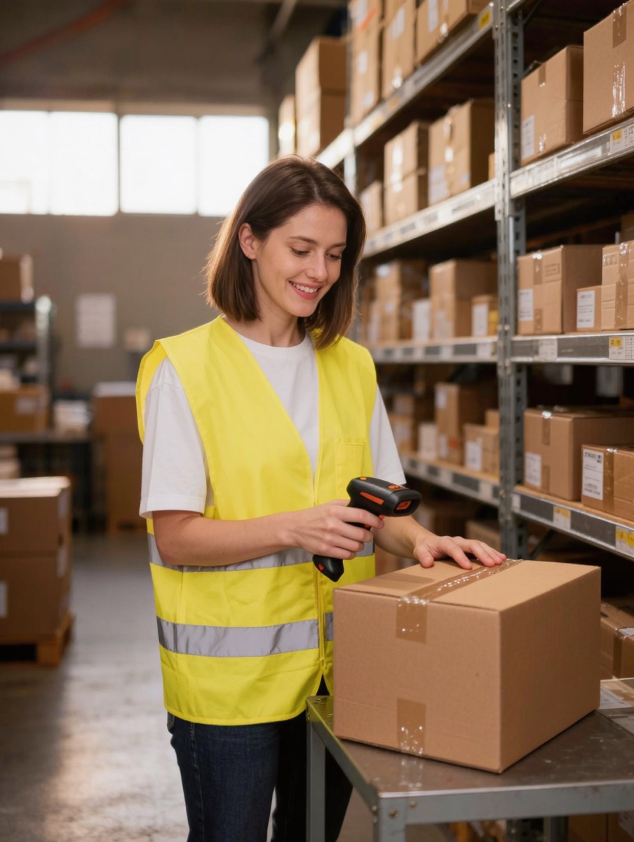 A wholesaler scanning stock in her warehouse